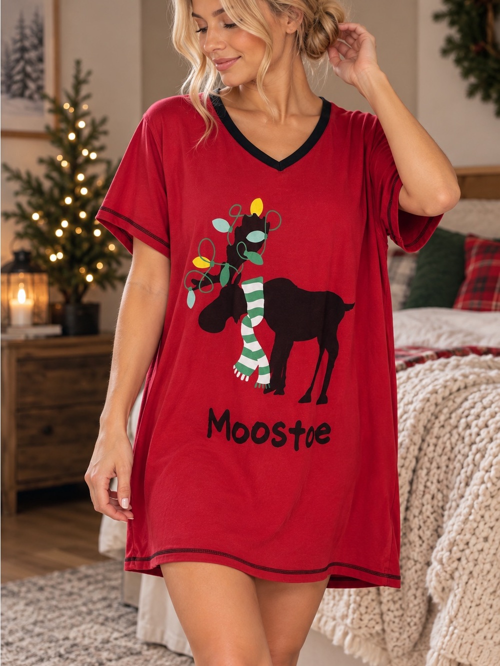 Lazy One Moostoe Moose Christmas Nightshirt Sleep Shirt L/XL